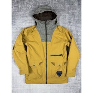 Burton Jacket Mens Medium Yellow DRYRIDE Hooded Snowboard Ski Plaid Lined Coat